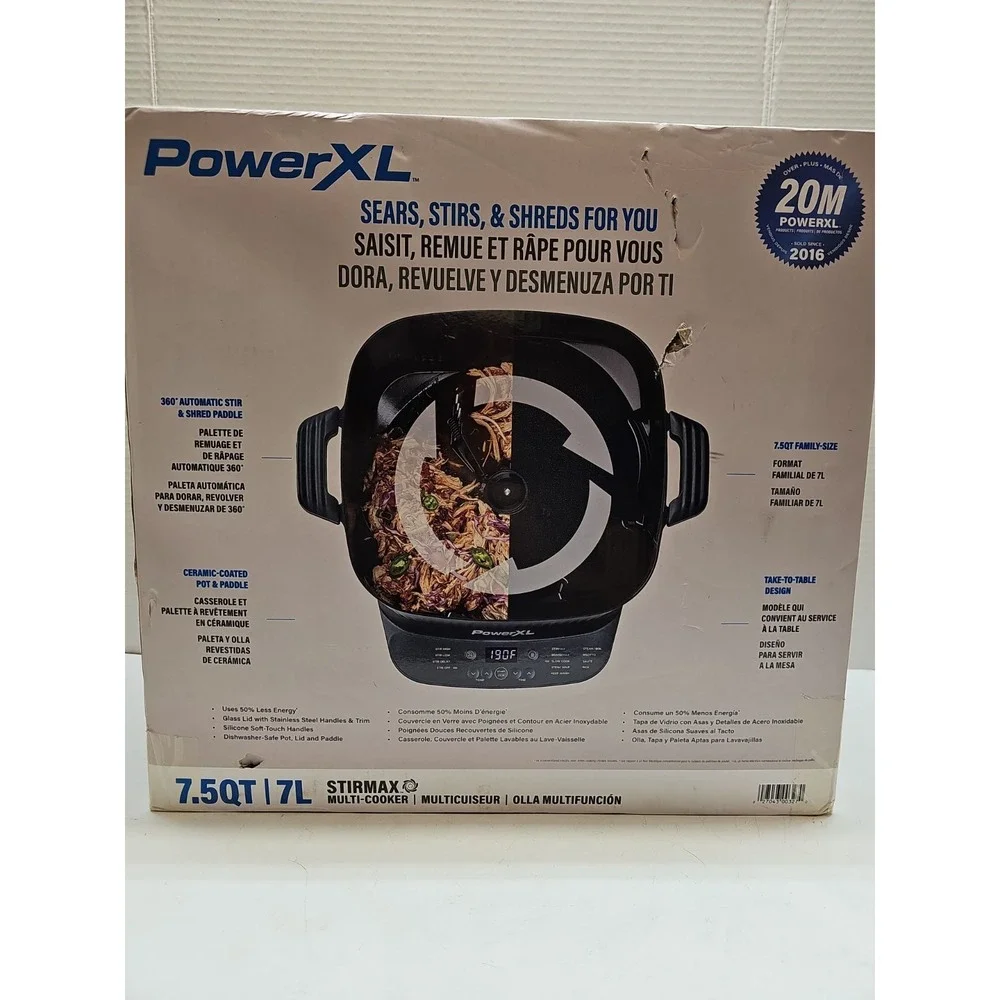 Power XL StirMax 7.5 Qt Multi-Cooker with Auto Stir/Shred Paddle w/ 9 PresetsNew